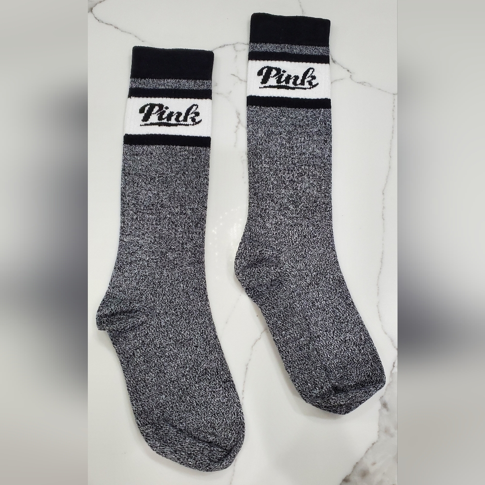 VS PINK knee high socks - grey/black - NWOT 🖤 limited edition